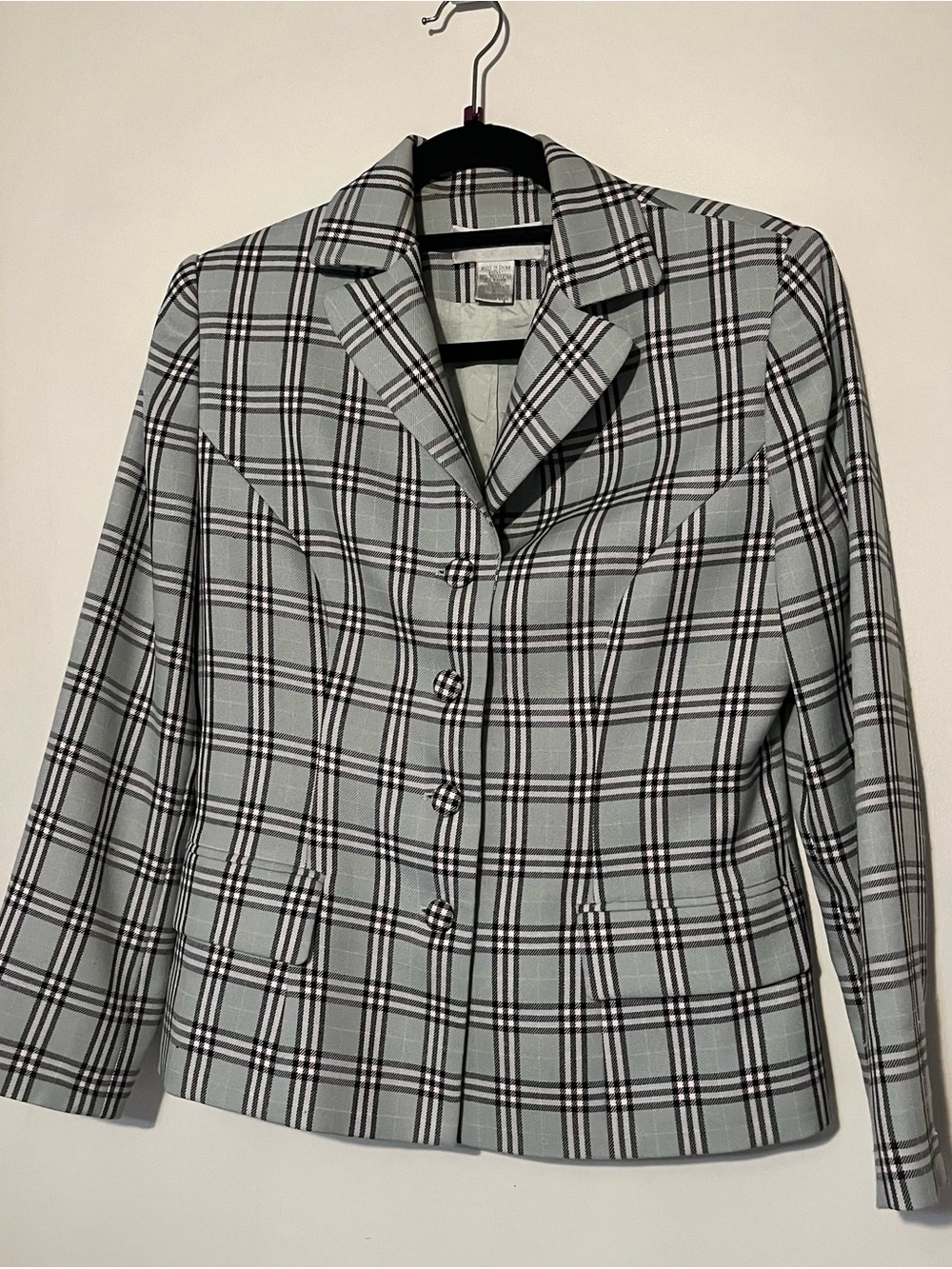 Women's Plaid Notch Collar Blazer - Light Gray
